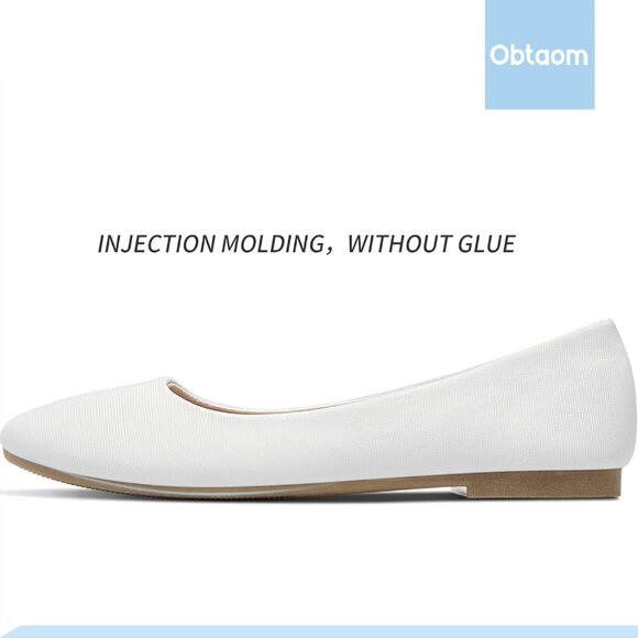 Obtaom Women White Textile Closed Round Toe Slip on Ballet Flats Shoes - Picture 2 of 6
